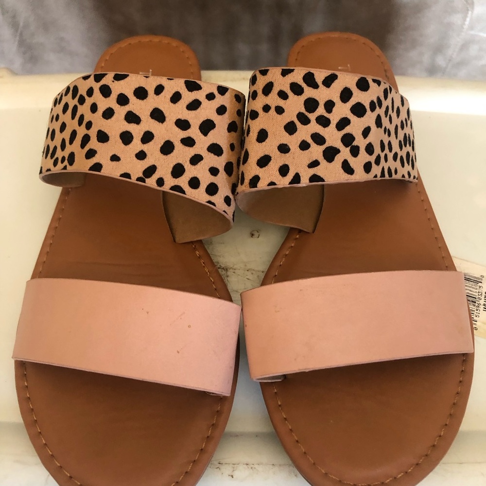 Womens Pink and Leopard print slip on sandals